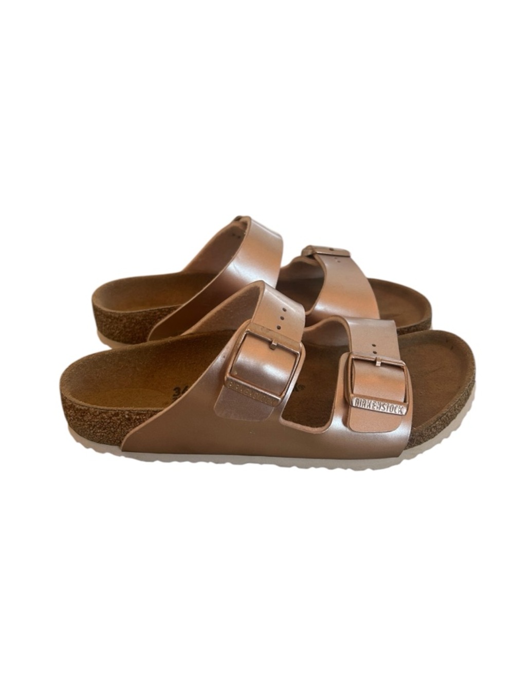 Birkenstock Kids Arizona Two-Strap Sandals in Rose Gold size 3